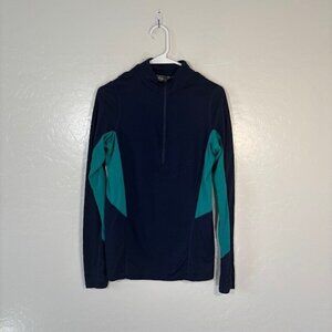 ibex Navy and Teal Half-Zip Pullover Sweater